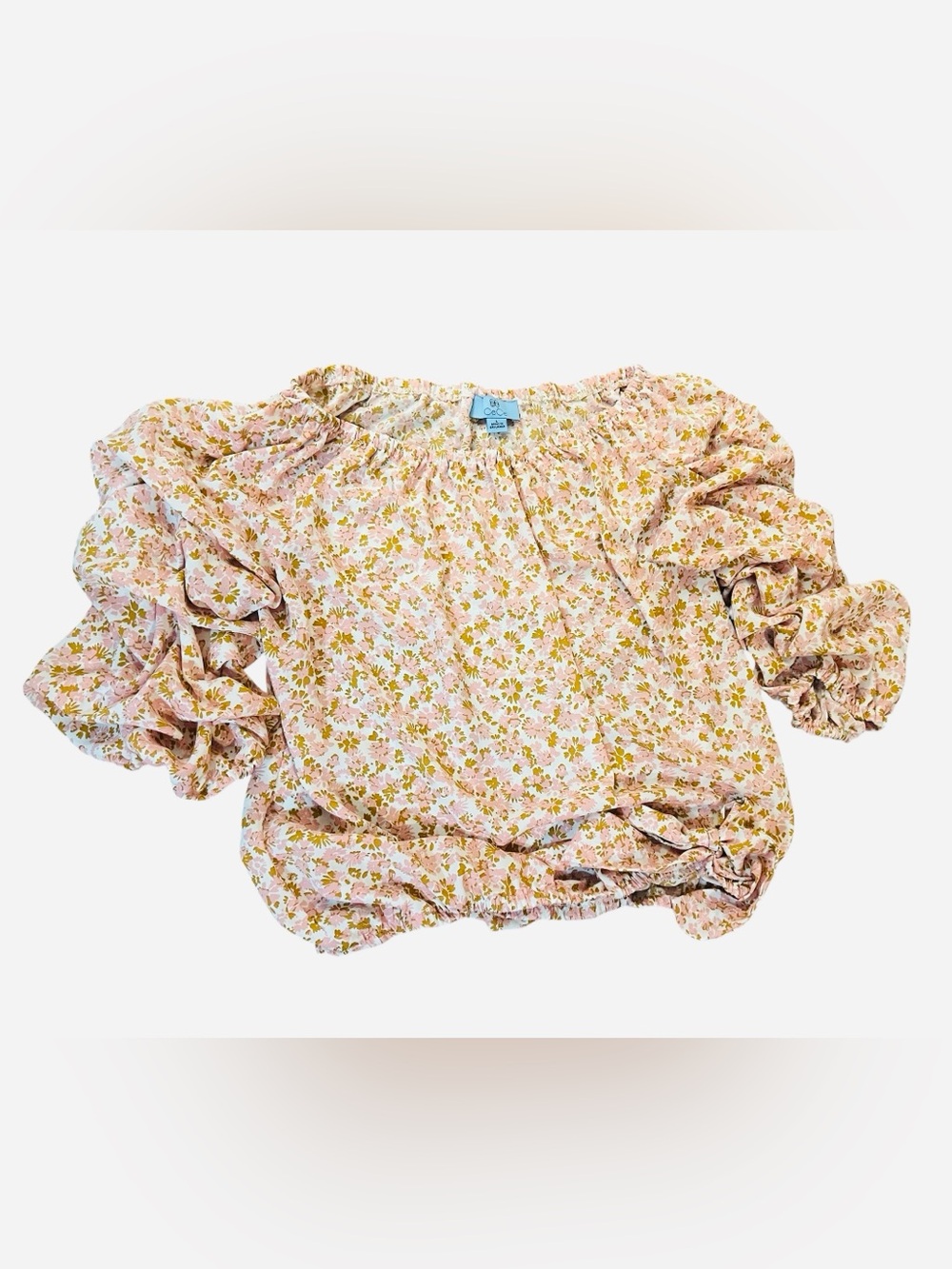CeCe Pink and Olive Floral Peasant Top